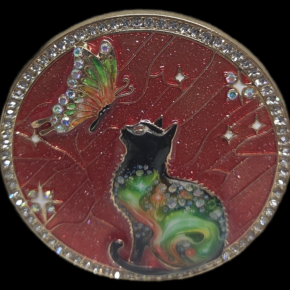 Vibrant Cat and Butterfly Brooch